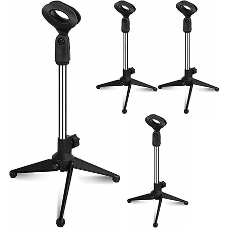 5 Core 4 Pcs Adjustable Desktop Microphone Stand Mini Tripod Tabletop Foldable Chrome MS MINI TRI CH 4PK